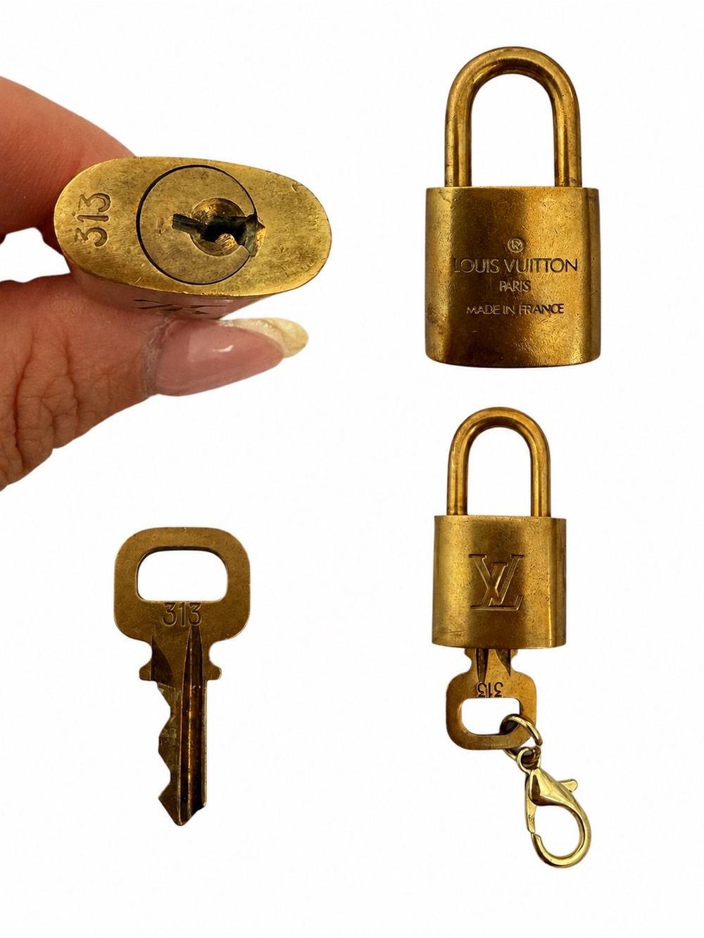 100% Authentic Louis Vuitton Brass-Tone Padlock and Key Set - Gold